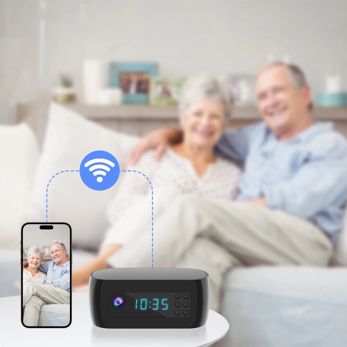 Mini WiFi Clock Camera 1080P – Motion Detection, Alarm Timer & Real-Time Loop Recording for Home/Office Security 