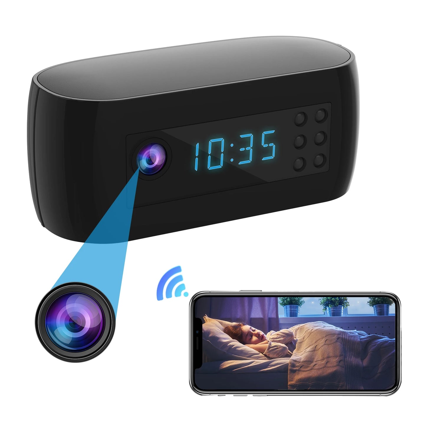 Mini WiFi Clock Camera 1080P – Motion Detection, Alarm Timer & Real-Time Loop Recording for Home/Office Security 