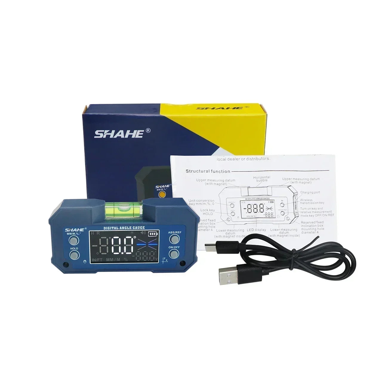 Digital Angle Finder with Level Bubble - Dual Axis - Rechargeable Digital Angle Gauge Magnetic Digital Level Box Protractor