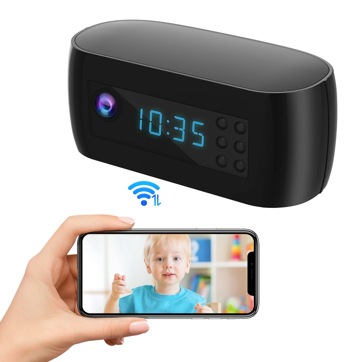 Mini WiFi Clock Camera 1080P – Motion Detection, Alarm Timer & Real-Time Loop Recording for Home/Office Security 