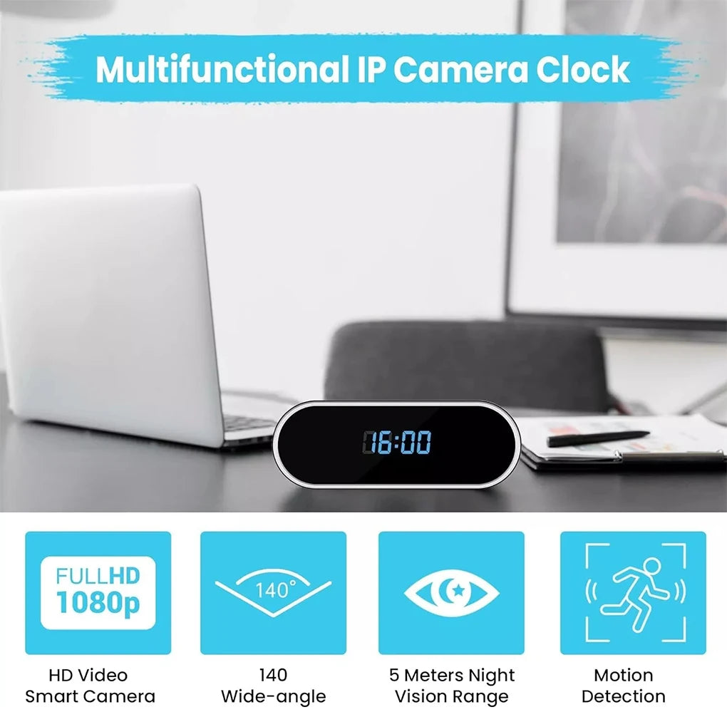 Smart Clock Surveillance Mini Camera- Rechargeable Wi-Fi Hidden Camera with Battery Backup - Nanny Camera - FREE SHIPPING