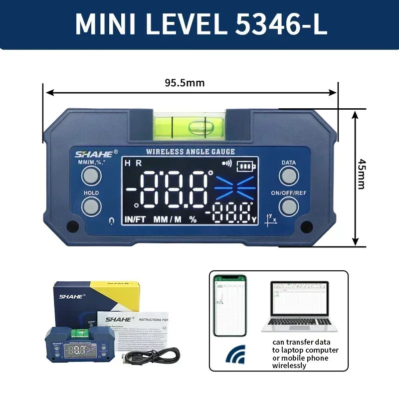 Digital Angle Finder with Level Bubble - Dual Axis - Rechargeable Digital Angle Gauge Magnetic Digital Level Box Protractor