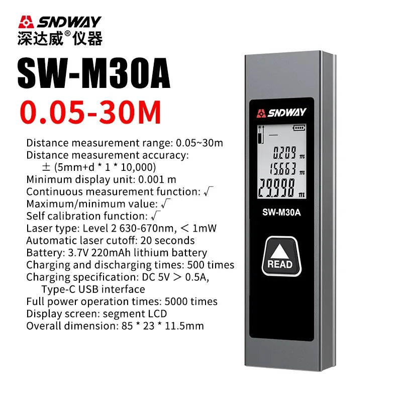 Smart Laser Tape Measure - Mini Metal Laser Distance Meter Rechargeable Rangefinder -  High Accuracy 40M 50M 60M Measuring Tape -  Construction Measuring Tool
