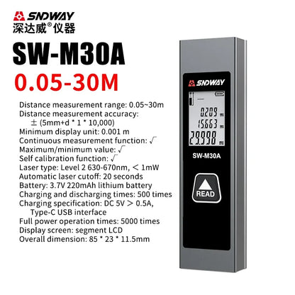Smart Laser Tape Measure - Mini Metal Laser Distance Meter Rechargeable Rangefinder -  High Accuracy 40M 50M 60M Measuring Tape -  Construction Measuring Tool