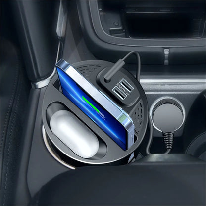 15W 4-in-1 Wireless Car Charging Cup – Qi-Enabled Charger for iPhone Series &amp; AirPods