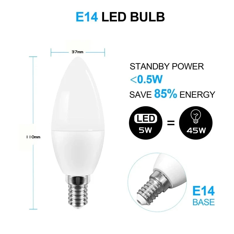 Smart RGB Light LED Bulb Candle Lamps E14 Bluetooth 220V Crystal Dimmable APP Control Group Lamps For Home Bedroom Living Room