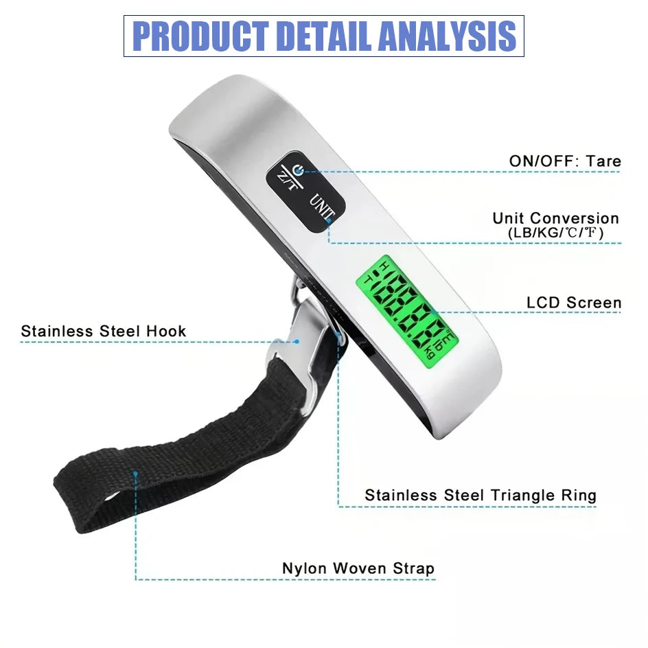 Portable Scale great for frequent Travelers -  Digital LCD Display Electronic Scale Weight Suitcase Travel Weighs Baggage Bag 110lb/50kg  Weight Balance Tool