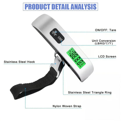 Portable Scale great for frequent Travelers -  Digital LCD Display Electronic Scale Weight Suitcase Travel Weighs Baggage Bag 110lb/50kg  Weight Balance Tool