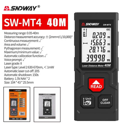 Smart Laser Tape Measure - Mini Metal Laser Distance Meter Rechargeable Rangefinder -  High Accuracy 40M 50M 60M Measuring Tape -  Construction Measuring Tool