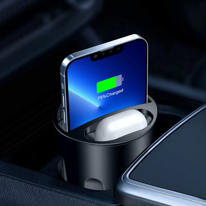 15W 4-in-1 Wireless Car Charging Cup – Qi-Enabled Charger for iPhone Series &amp; AirPods