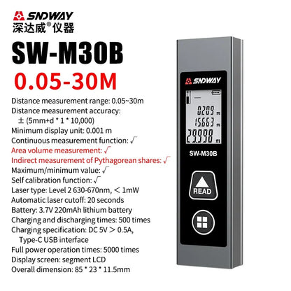 Smart Laser Tape Measure - Mini Metal Laser Distance Meter Rechargeable Rangefinder -  High Accuracy 40M 50M 60M Measuring Tape -  Construction Measuring Tool