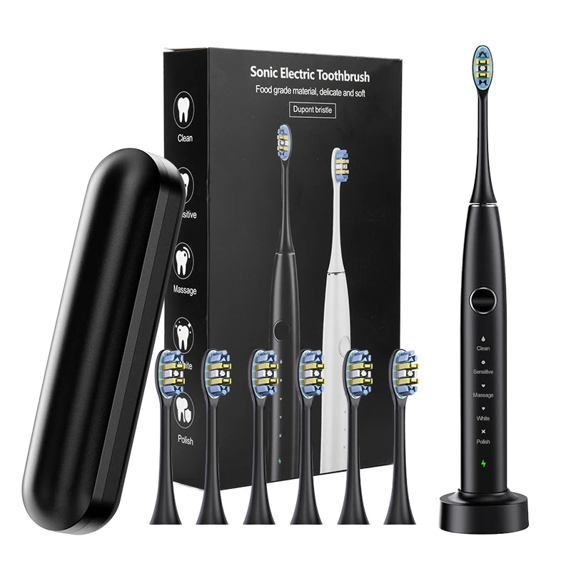 Electric Toothbrush Portable Fully Automatic Sonic Electric Toothbrush Rechargeable 5 Working Modes IPX7 Waterproof