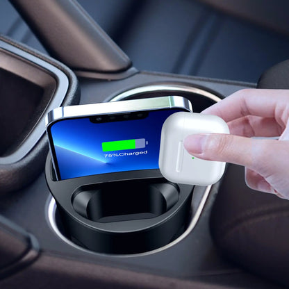 15W 4-in-1 Wireless Car Charging Cup – Qi-Enabled Charger for iPhone Series &amp; AirPods