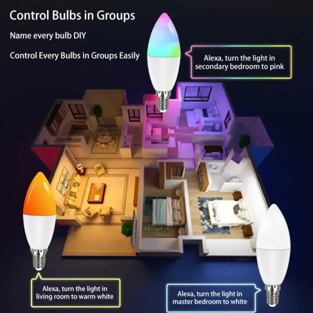 Smart RGB Light LED Bulb Candle Lamps E14 Bluetooth 220V Crystal Dimmable APP Control Group Lamps For Home Bedroom Living Room