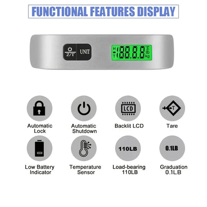Portable Scale great for frequent Travelers -  Digital LCD Display Electronic Scale Weight Suitcase Travel Weighs Baggage Bag 110lb/50kg  Weight Balance Tool