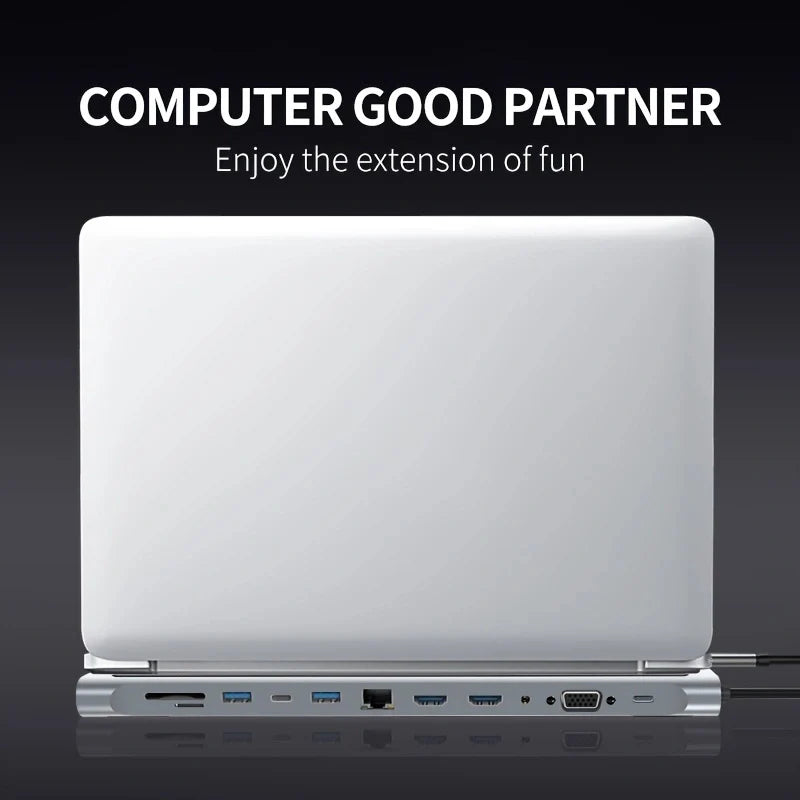 USB C Docking Station,12 In 1 Triple Display MST Hub With Expansion Port USB3.0*1/USB2.0*3/HDMI*2/VGA*1/100 Mbit/s NIC *1/USB