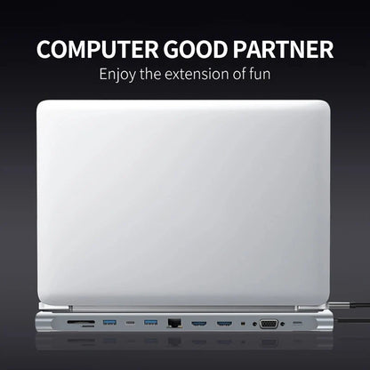 USB C Docking Station,12 In 1 Triple Display MST Hub With Expansion Port USB3.0*1/USB2.0*3/HDMI*2/VGA*1/100 Mbit/s NIC *1/USB