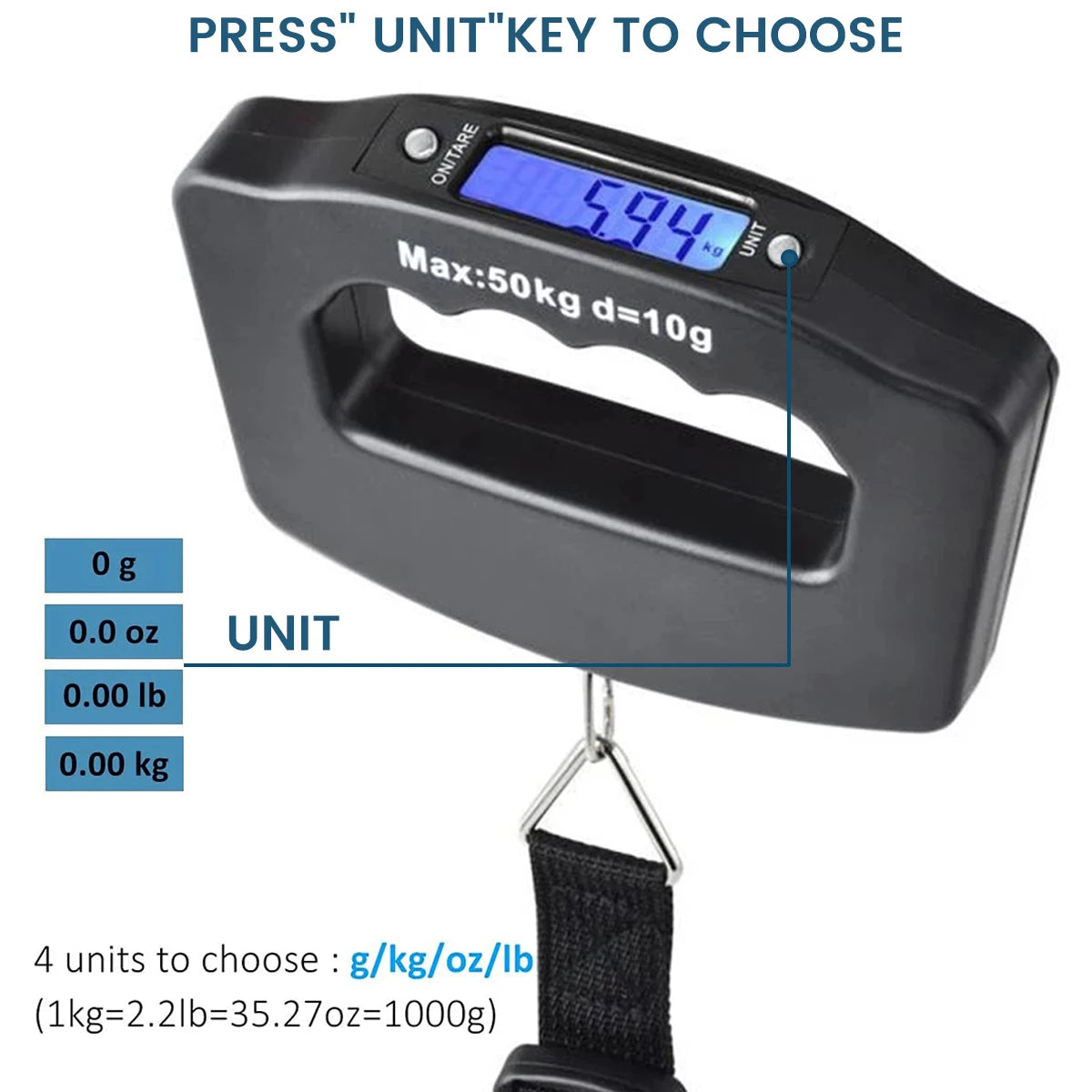 50kg Digital Luggage Scale – Portable Handheld Suitcase Scale with Backlight Display | Perfect Travel Accessory