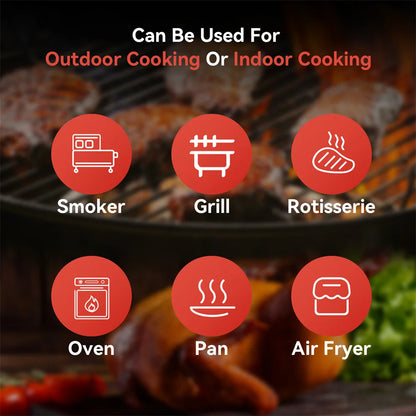 Wireless Smart Meat Thermometer with Bluetooth Long Range Measures Internal & Ambient Temp for BBQ Oven Grill Kitchen Rotisser