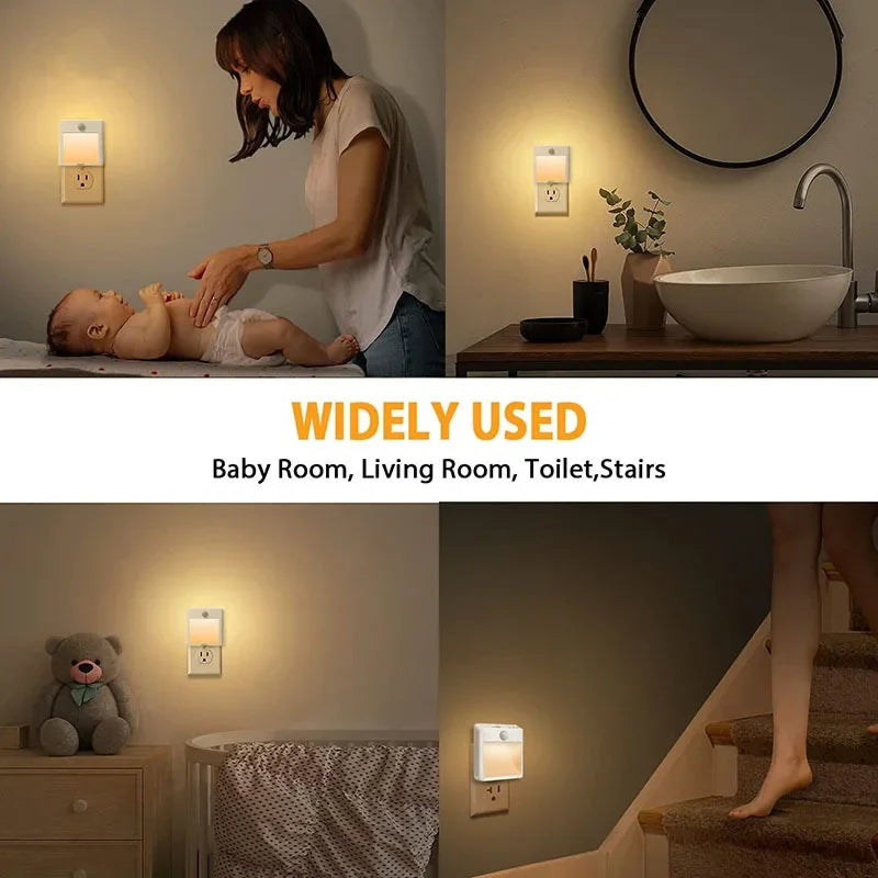 Motion Sensor Night Lights - with US EU UK AU Plug Dimmable LED Warm White Ambient Light 2 in 1 Bedroom Living Room Toilet Stairs