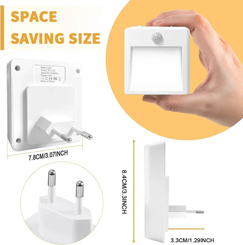 Motion Sensor Night Lights - with US EU UK AU Plug Dimmable LED Warm White Ambient Light 2 in 1 Bedroom Living Room Toilet Stairs