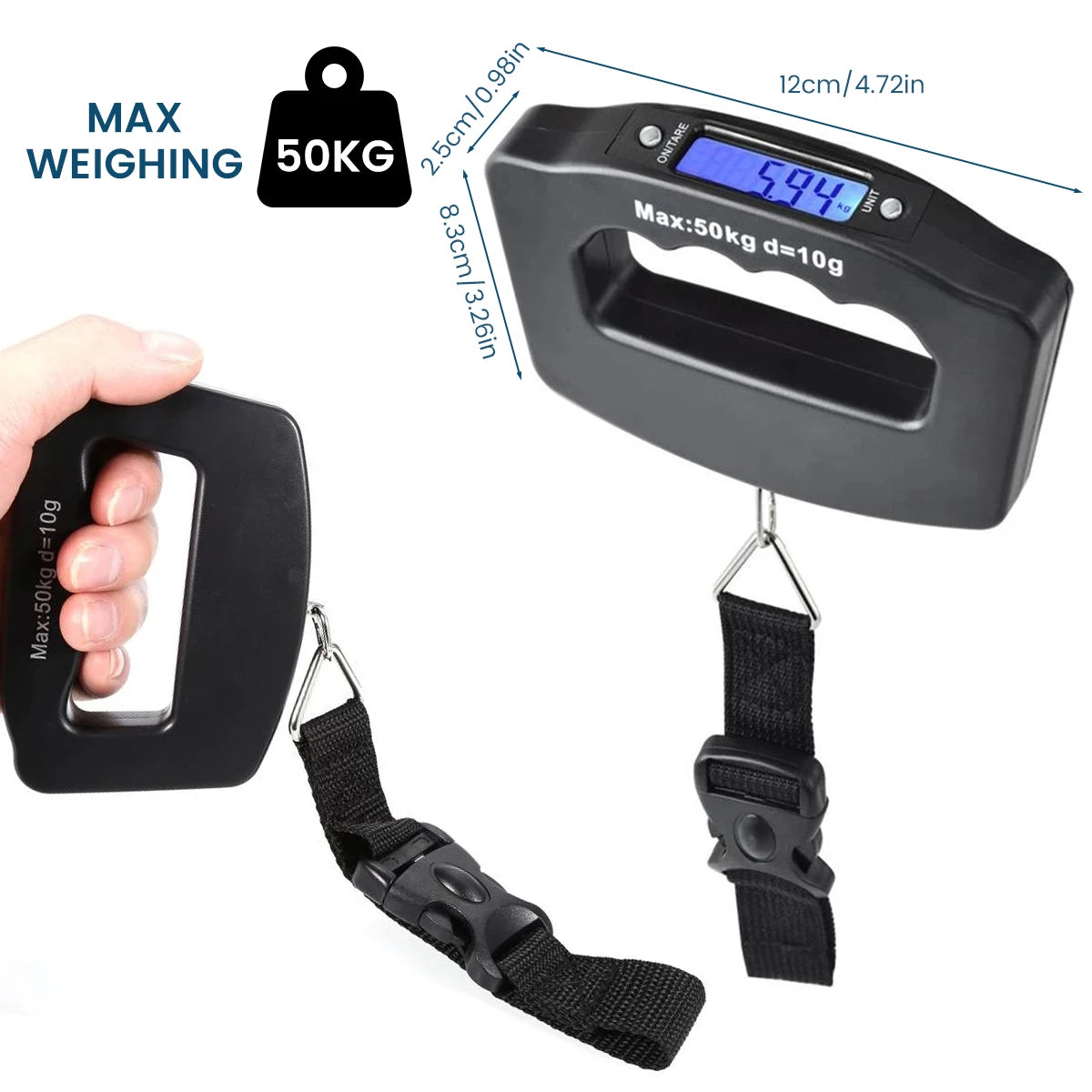 50kg Digital Luggage Scale – Portable Handheld Suitcase Scale with Backlight Display | Perfect Travel Accessory