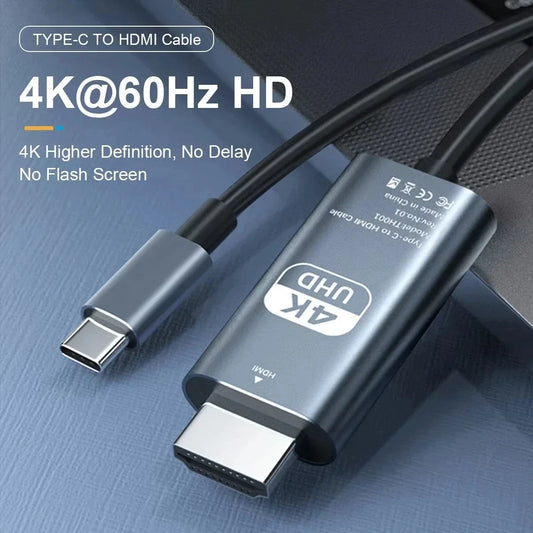 Type - C to HDMI Media Conversion cable -  Phone to TV cable - 4K 60Hz HD Video Conversion Cable - TV Computer 2 Meters Braided Screen Projection Cable Packaging