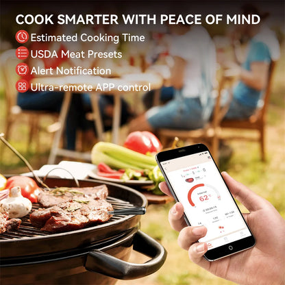 Wireless Smart Meat Thermometer with Bluetooth Long Range Measures Internal & Ambient Temp for BBQ Oven Grill Kitchen Rotisser
