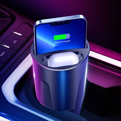 15W 4-in-1 Wireless Car Charging Cup – Qi-Enabled Charger for iPhone Series &amp; AirPods