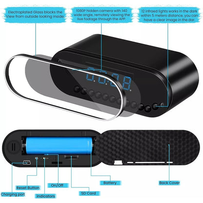 Smart Clock Surveillance Mini Camera-  Rechargeable Wi-Fi Hidden Camera with Battery Backup - Nanny Camera - FREE SHIPPING